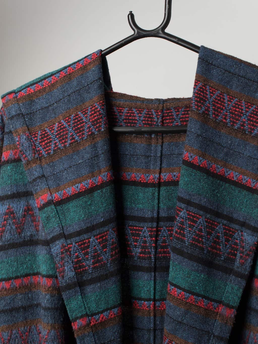 Vintage hooded tapestry blanket coat in navy and red - One size