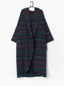 Vintage hooded tapestry blanket coat in navy and red - One size