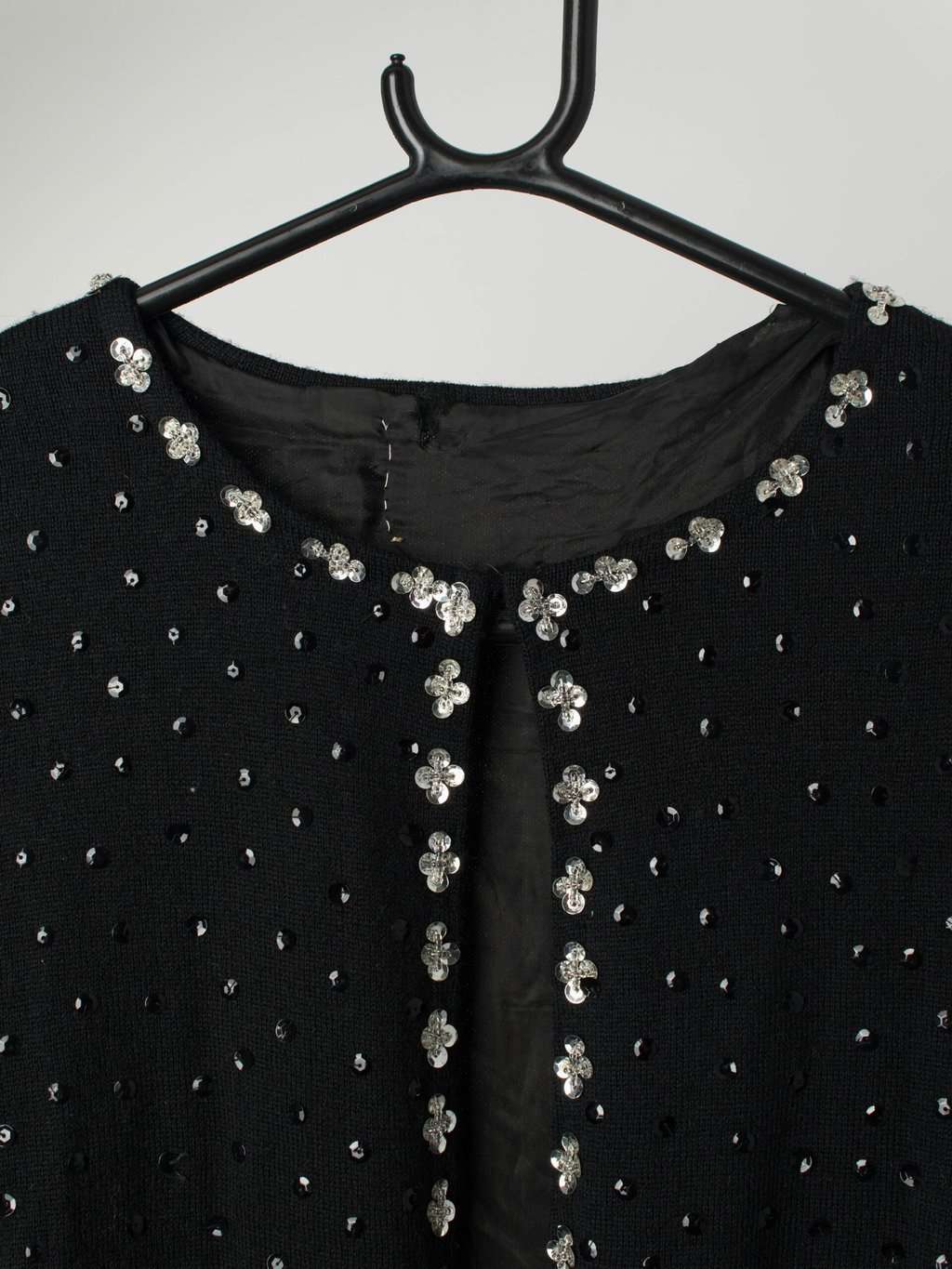 Vintage knitted jacket with sequins in silver and black - Medium