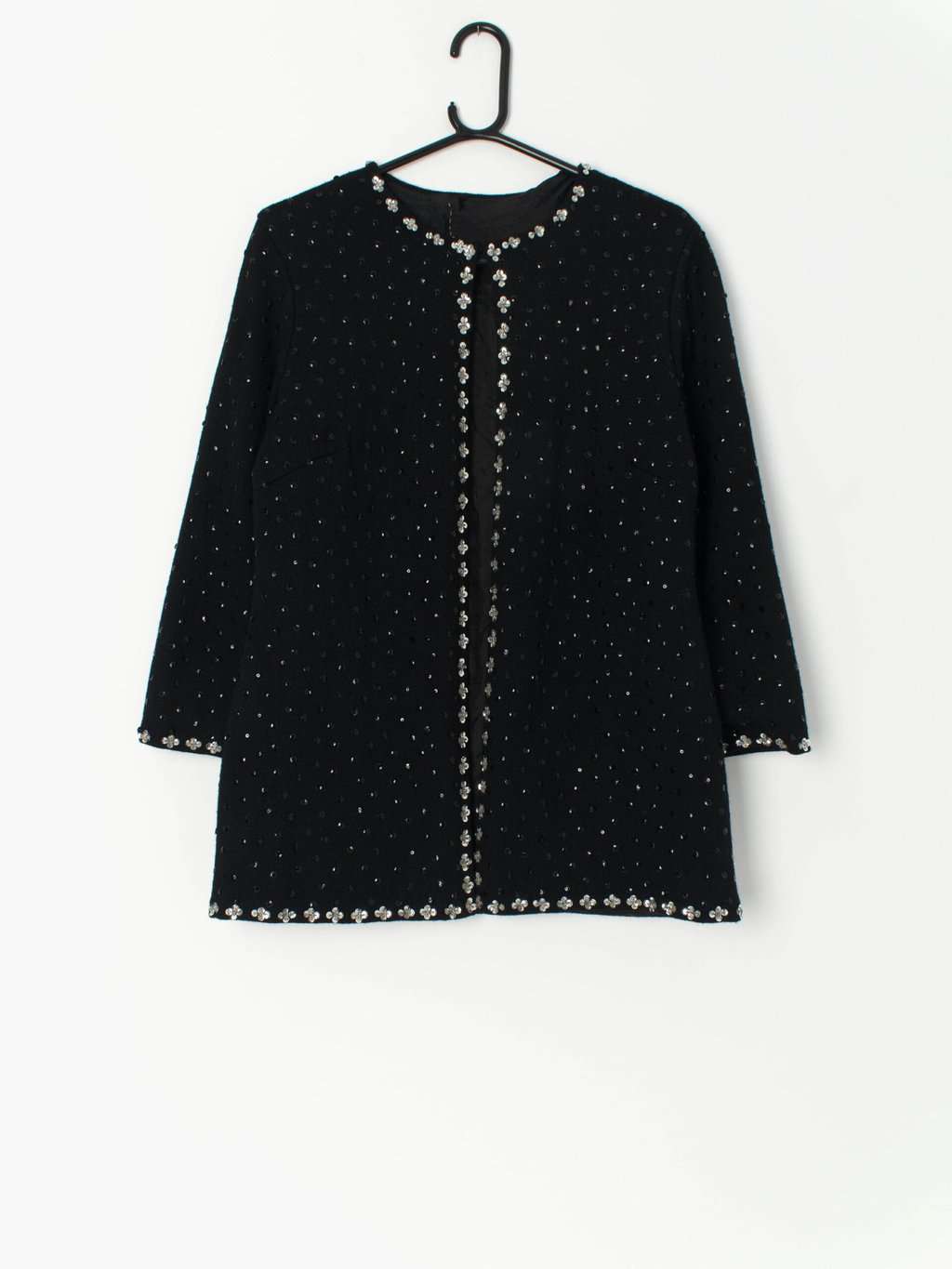 Vintage knitted jacket with sequins in silver and black - Medium