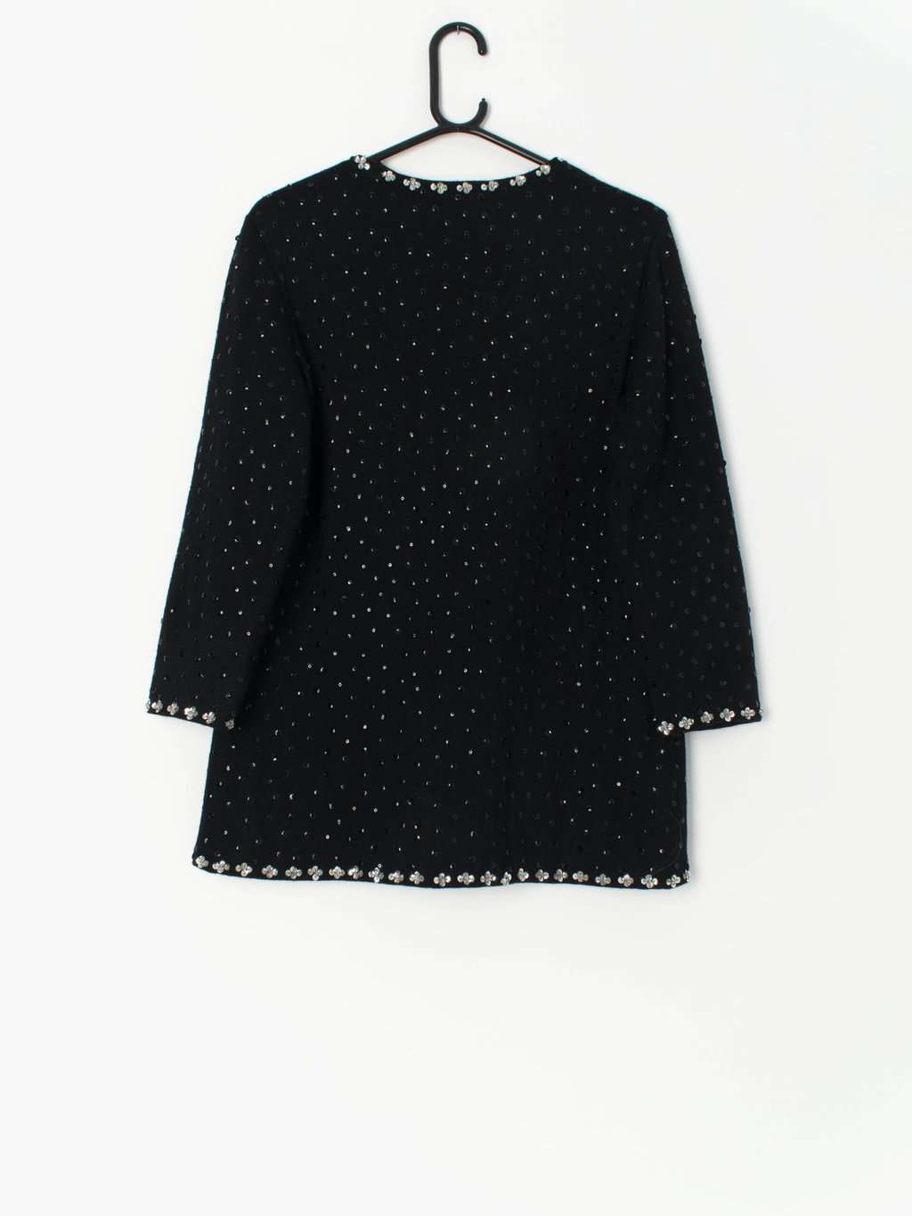 Vintage knitted jacket with sequins in silver and black - Medium