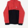 Vintage knitted quarter zip ski jumper in red and black - XL