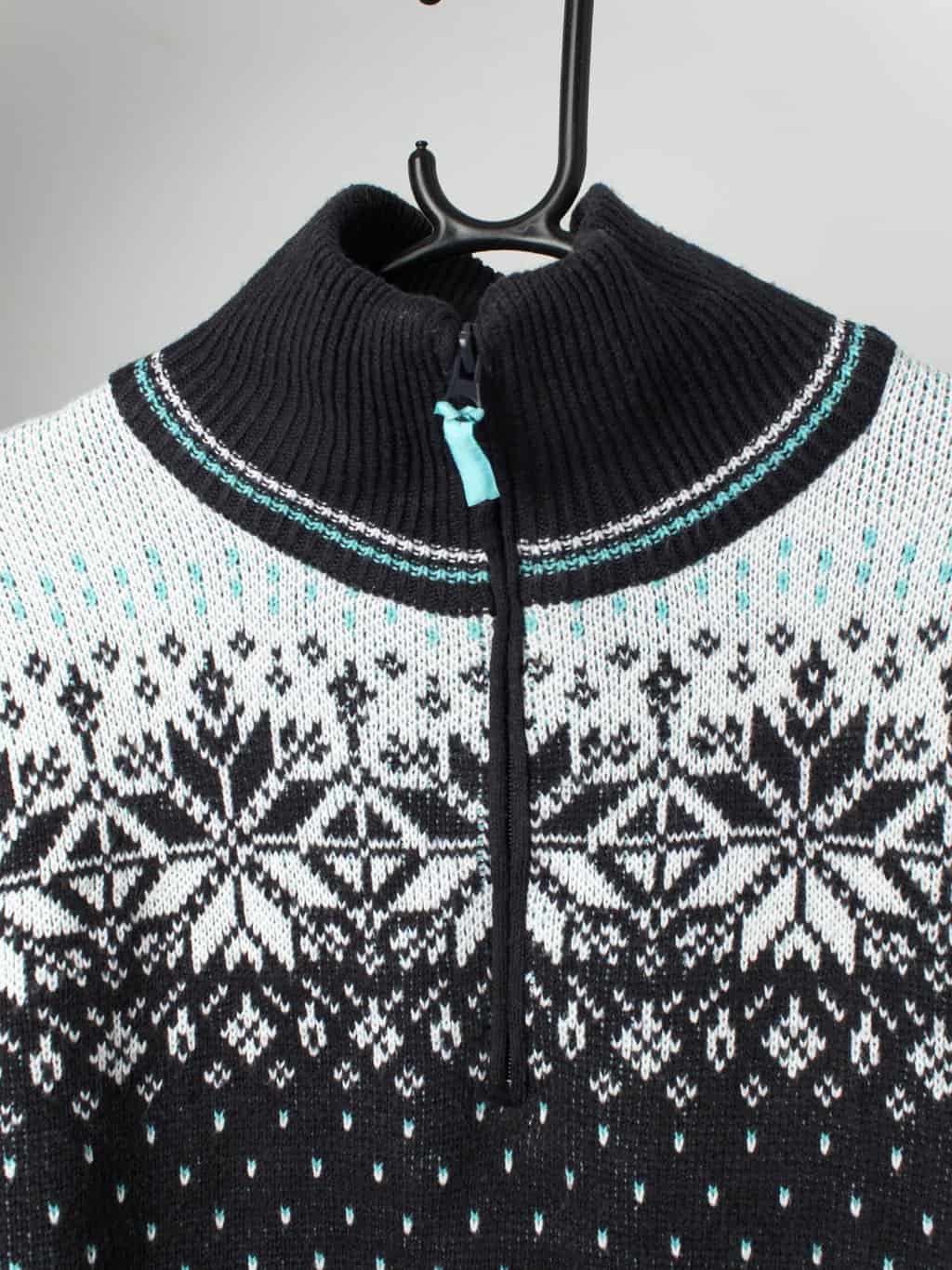 Vintage knitted winter jumper by Mezzo Sports, navy and white - Medium
