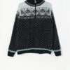 Vintage knitted winter jumper by Mezzo Sports, navy and white - Medium