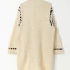 Vintage knitted wool cardigan coat with autumn leaf design - Large