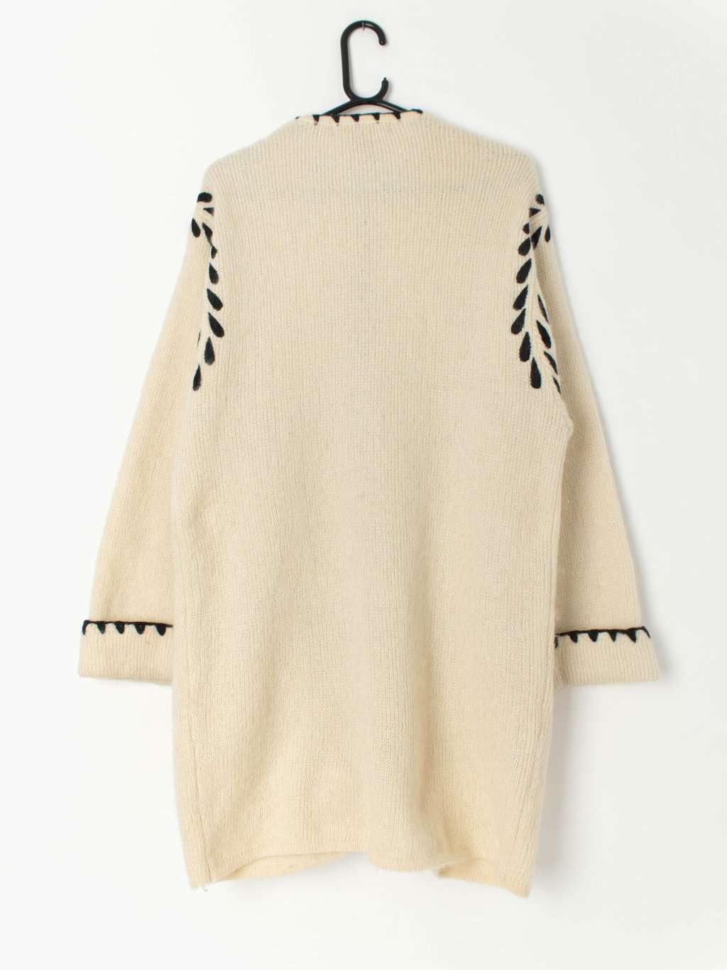 Vintage knitted wool cardigan coat with autumn leaf design - Large