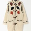 Vintage knitted wool cardigan coat with autumn leaf design - Large