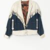 Vintage leather and denim Western jacket with fringes and diamante detail - Large