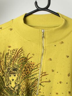 Vintage lime green sweatshirt with leopard, women and floral graphics - Medium / Large