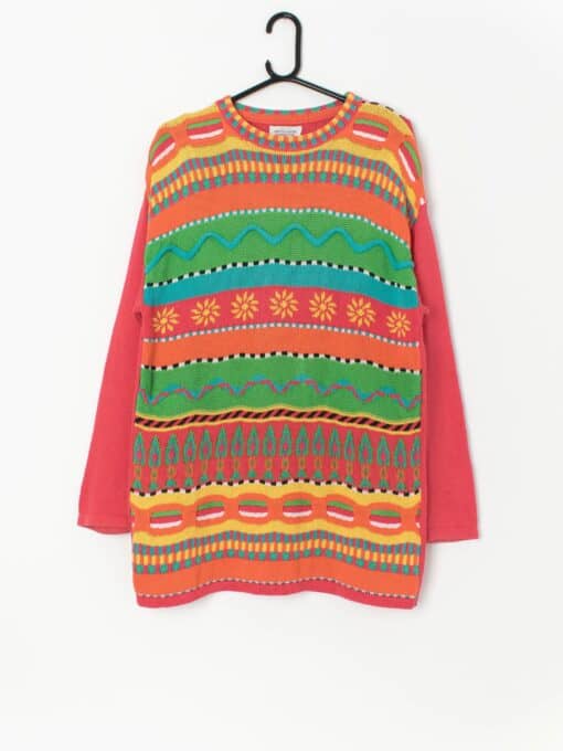 Vintage Longline Sweater With 3d Knit By United Colors Of Benetton Medium