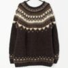 Vintage mens Icelandic sweater in brown and cream, handknitted - XL