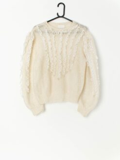 Vintage mohair knitted sweater with faux pearls and lace - Medium