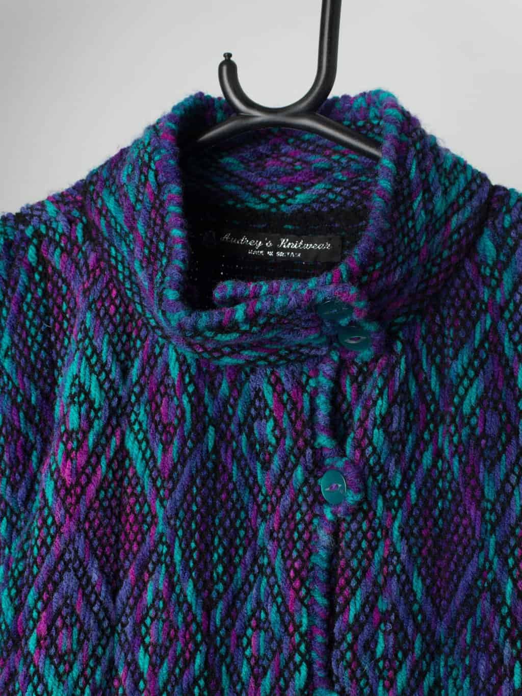 Vintage multicoloured knitted jacket in blue and purple - Medium / Large