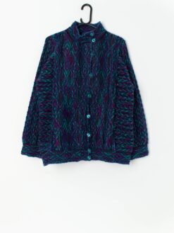 Vintage multicoloured knitted jacket in blue and purple - Medium / Large
