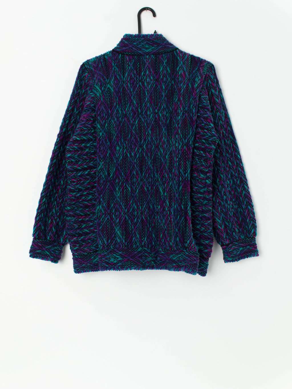 Vintage multicoloured knitted jacket in blue and purple - Medium / Large