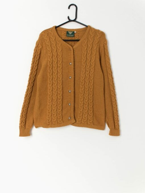 Vintage mustard yellow cable knit wool cardigan jacket - Medium