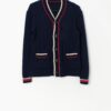 Vintage Navy Blue Preppy Cardigan With Red And White Details Xs Small
