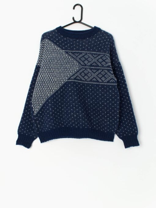 Vintage Norlaender blue sweater with geometric design - Large