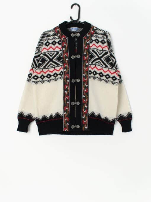Vintage Norwegian wool cardigan with stunning geometric design - Medium / Large