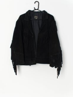 Vintage Orton of London suede leather jacket in black with fringe detail - Medium / Large