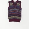 Vintage Pitlochry Shetland wool knitted vest in dark purple, mens - Small