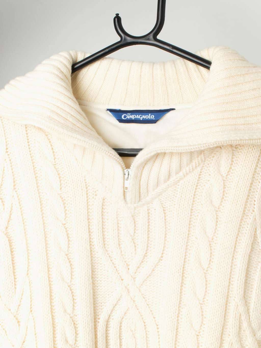 Vintage quarter zip cable knit wool sweater - Medium / Large