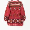 Vintage red Boho jumper with wooden beads and aztec pattern - Medium/Large