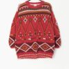 Vintage red Boho jumper with wooden beads and aztec pattern - Medium/Large