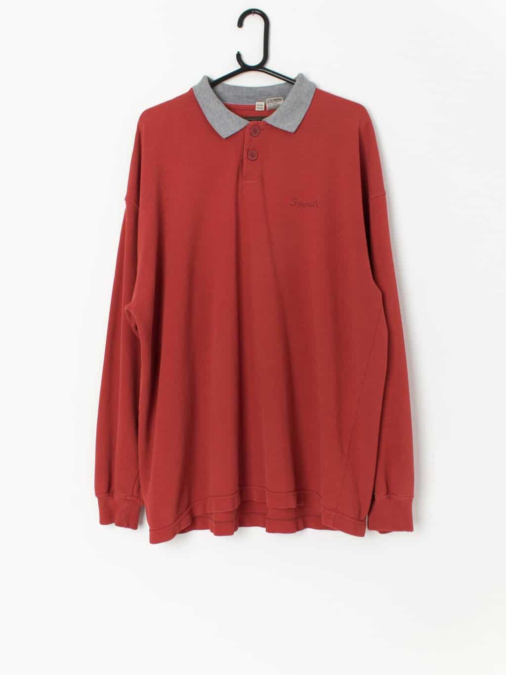 Vintage Rust Orange Long Sleeve Polo Shirt Xl