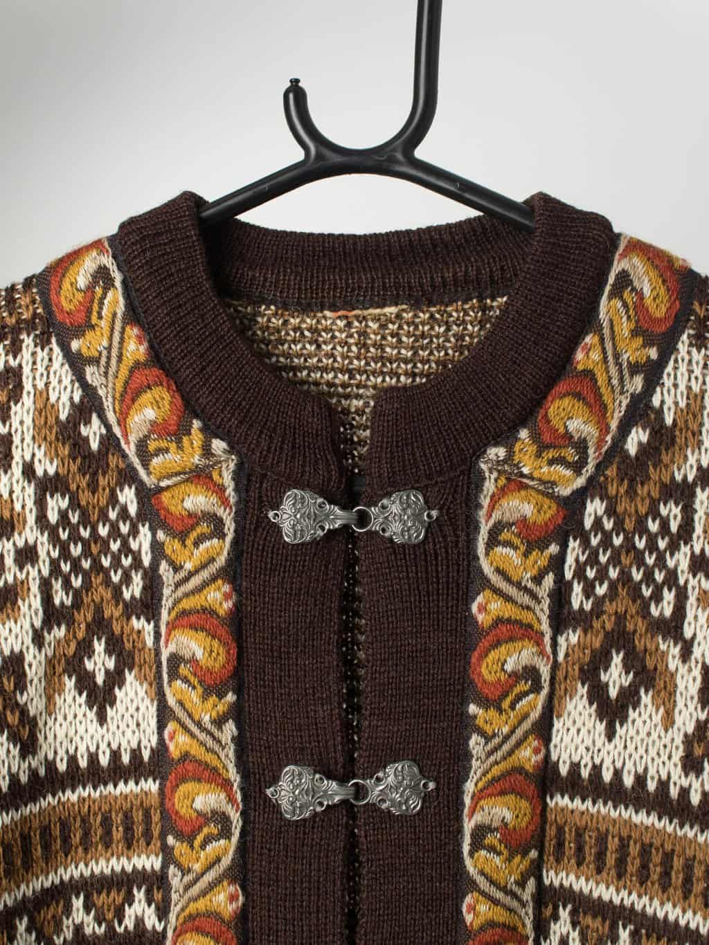 Vintage Scandinavian wool cardigan in brown and orange - Medium