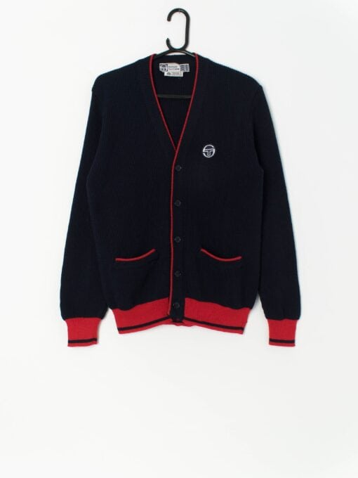Vintage Sergio Tacchini wool cardigan in navy blue and red - Medium