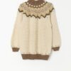 Vintage St Michael knitted wool jumper in beige with patterned yoke - Medium