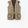 Vintage tapestry waistcoat in brown and green with geometric design - Small