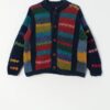 Vintage World Folk Art wool cardigan with muti-coloured rainbow design - Large