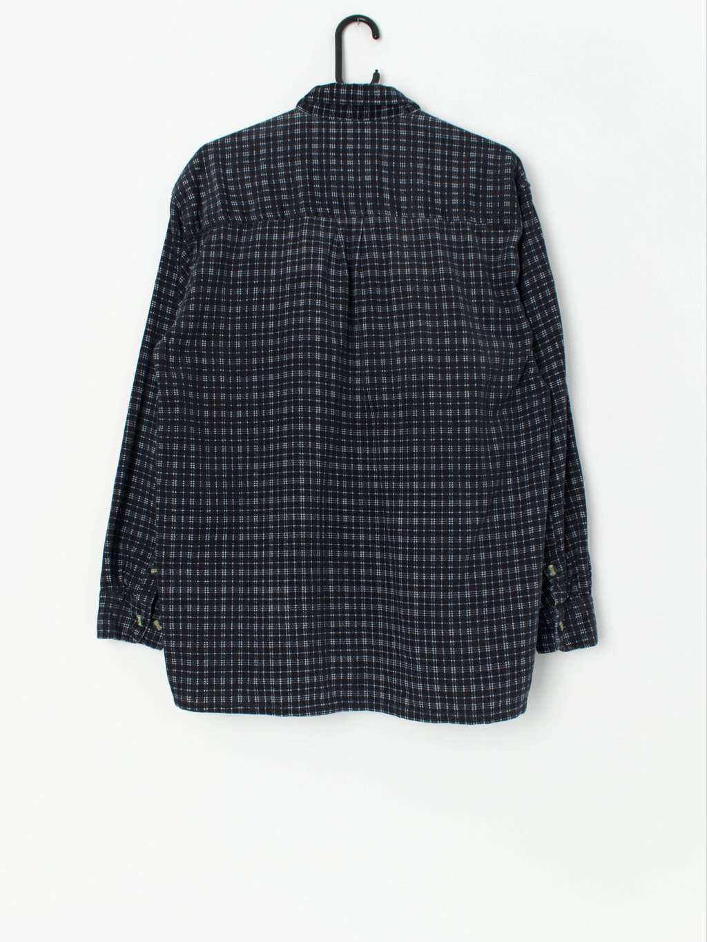 Vintage cord shirt in navy blue with white plaid design - Large - Image 3