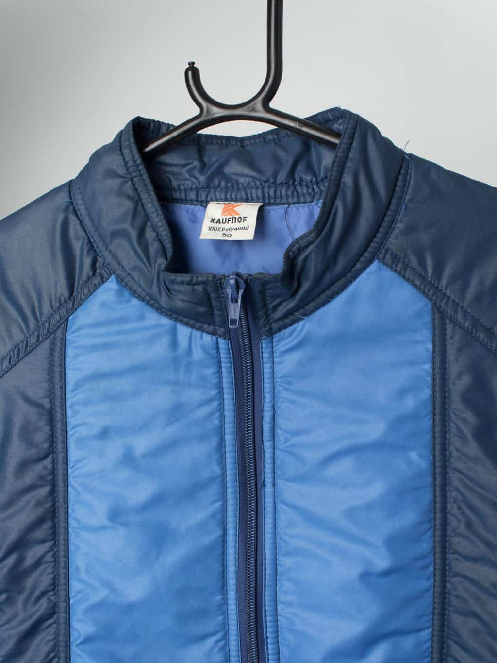 Vintage panel jacket in blue and navy, Mens 70s padded ski jacket - Medium - Image 2