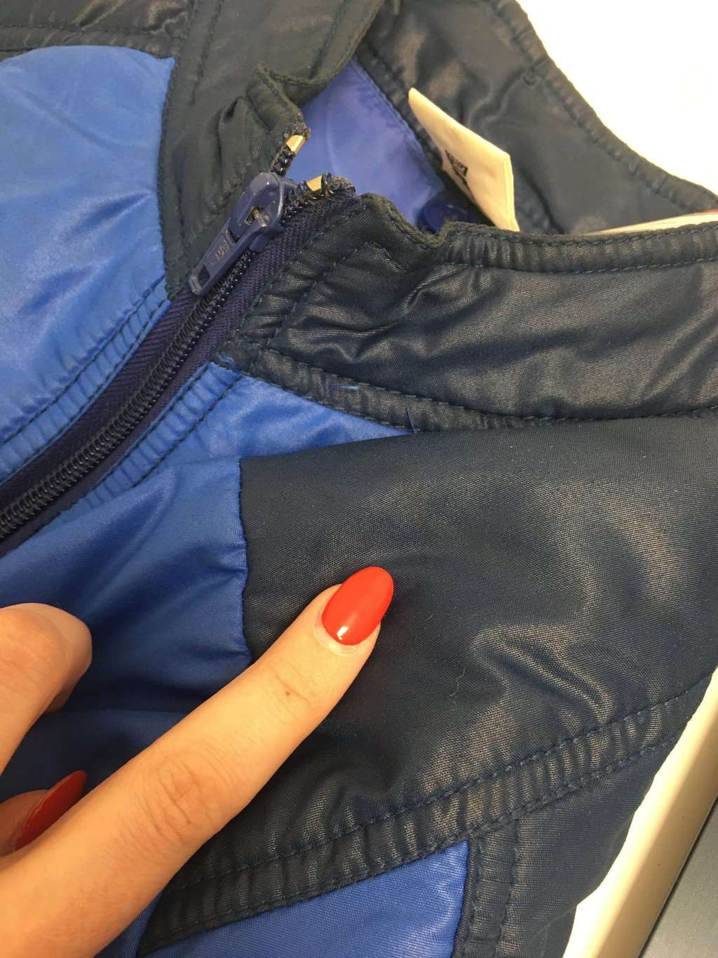 Vintage panel jacket in blue and navy, Mens 70s padded ski jacket - Medium - Image 6