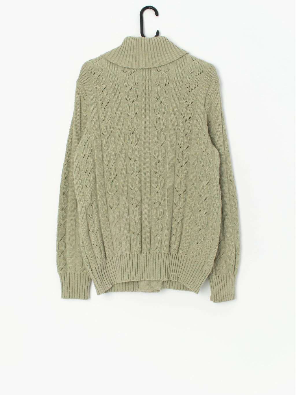 Vintage men's pastel green knitted wool cardigan - Medium - Image 3