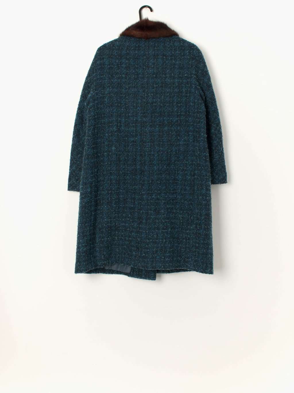 Vintage wool coat in tweed with fur collar - M - Image 4