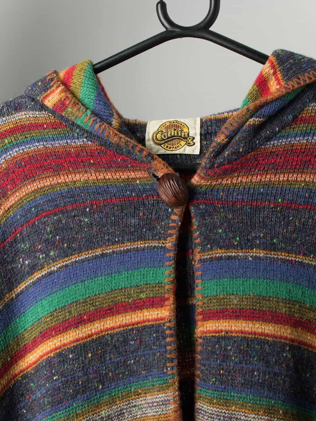 Vintage wool blend striped hooded poncho / cape - One size - Image 2