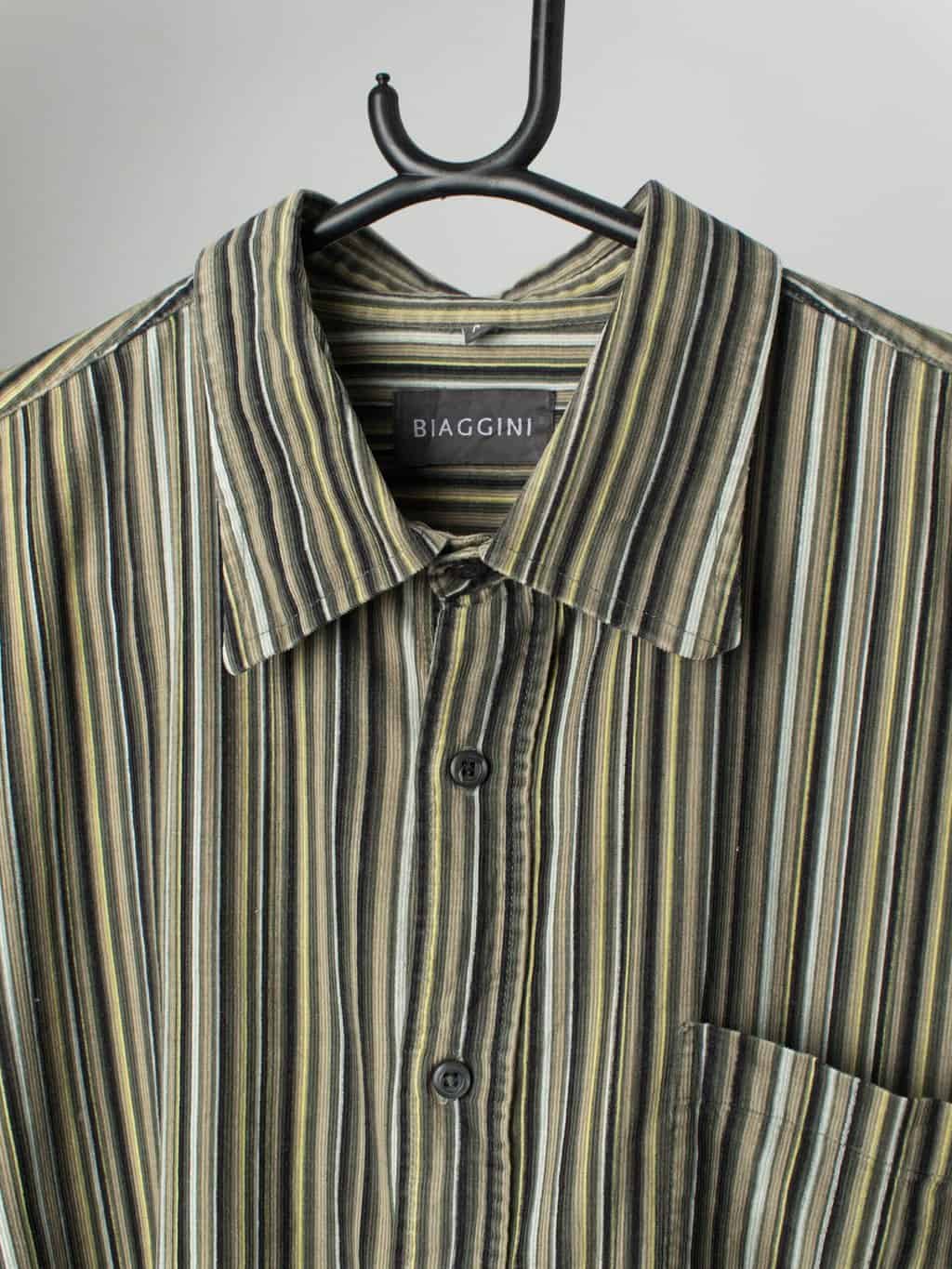 Vintage striped shirt in green, brown and black - XL - Image 2