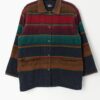Rare Vintage Woolrich Blanket Coat With Leather Collar And Colourful Stripes Large Xl