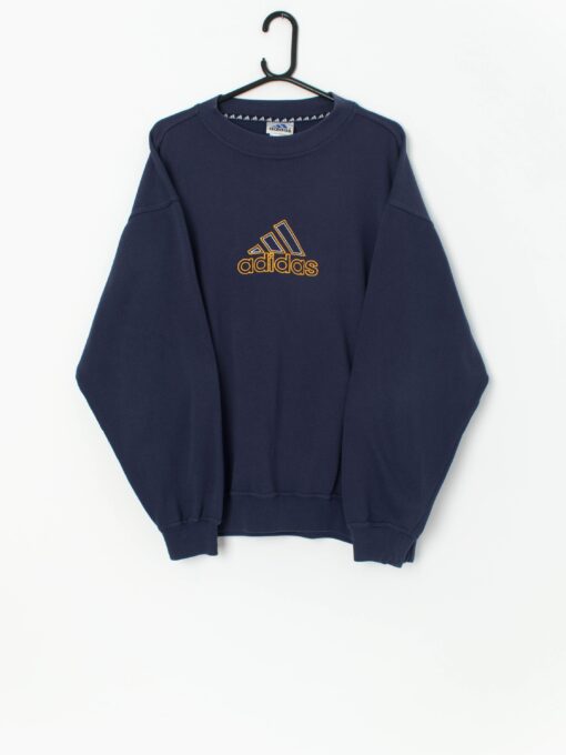 Vintage Adidas Jumper In Navy And Yellow Large