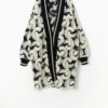 Vintage Black And White Wool Cardigan With Abstract Swirl Design Large Xl