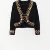 Vintage Black Beaded Cardigan With Stunning Multi Coloured Faux Jewels Medium