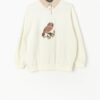 Vintage Collared Sweatshirt With Embroidered Owl In Cream And Brown Large