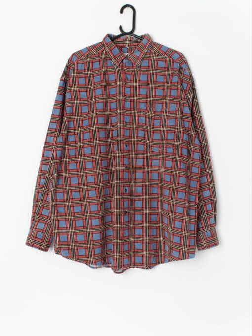 Vintage Cord Shirt In Orange And Blue With Plaid Design Xl