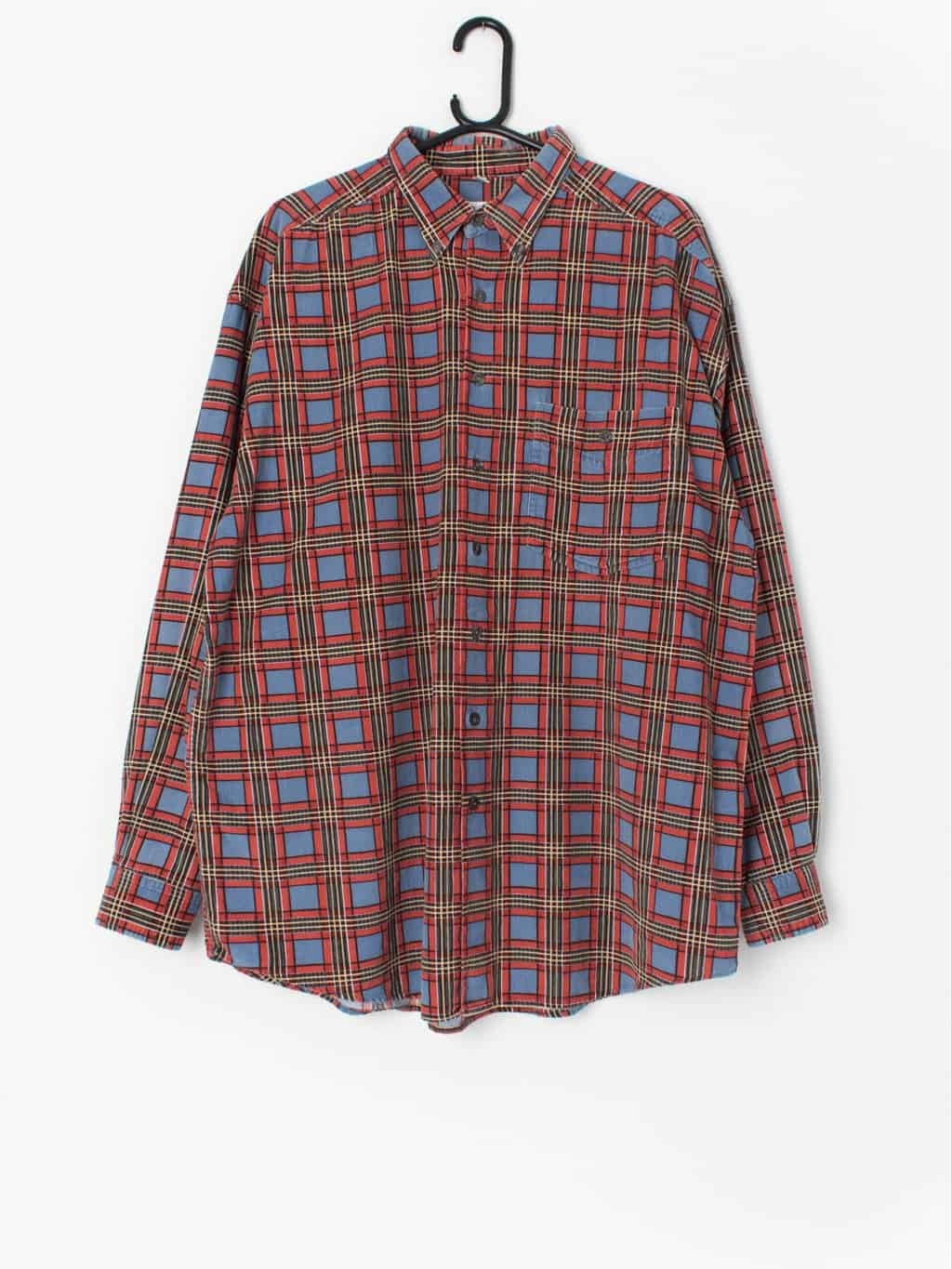 Vintage Cord Shirt In Orange And Blue With Plaid Design Xl