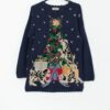 Vintage Dog Christmas Jumper With Beaded Christmas Tree Medium