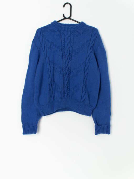 Vintage Handknitted Electric Blue Cable Knit Jumper Medium